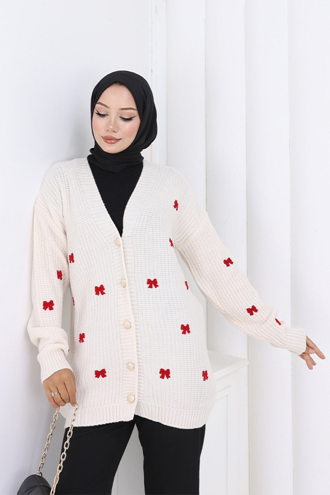 BNG Women Fiyonk Detaylı Triko Hırka N490 Taş Rengi - Sérres