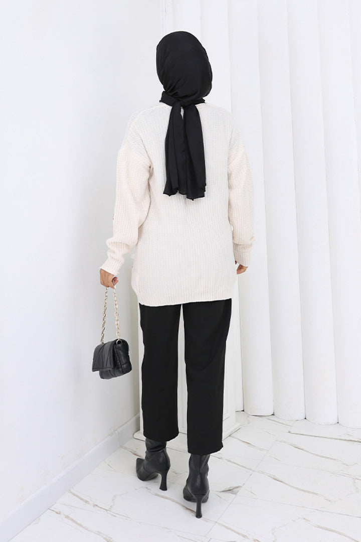 BNG Women Fiyonk Detaylı Triko Hırka N490 Taş Rengi - Sérres