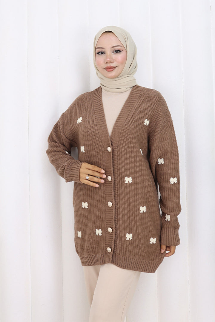 BNG Women Fiyonk Detaylı Triko Hırka N490 Vizon - Plainfield