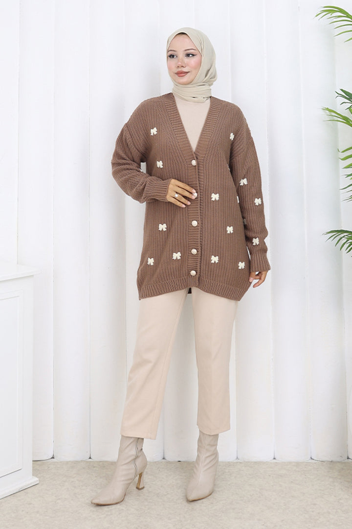 BNG Women Fiyonk Detaylı Triko Hırka N490 Vizon - Plainfield