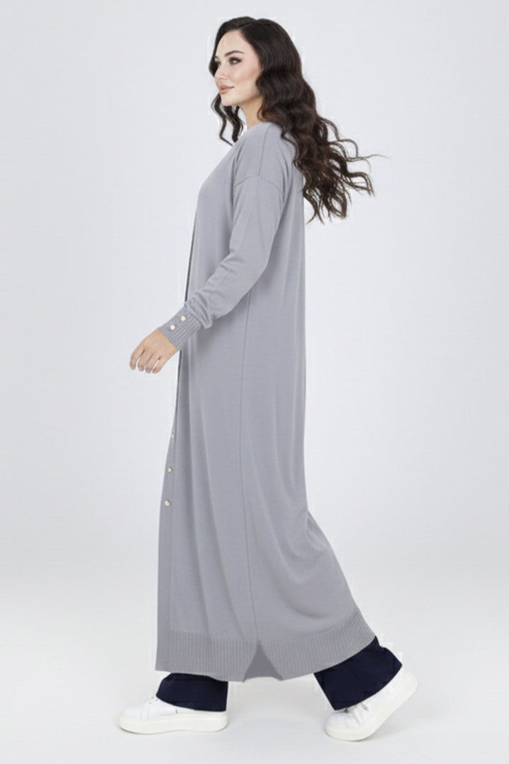 BNG Women Merserize Uzun Hırka N3250 Gri - Grasse