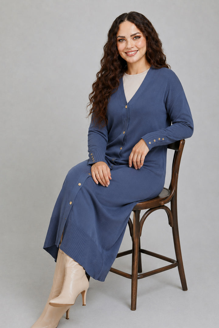 BNG Women Merserize Uzun Hırka N3250 İndigo - Catalina Foothills