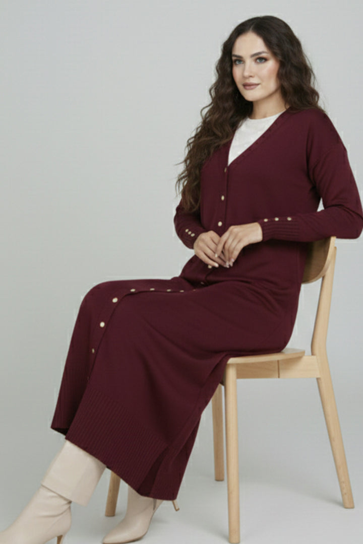 BNG Women Merserize Uzun Hırka N3250 Mürdüm - Greenfield