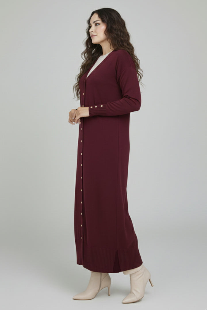 BNG Women Merserize Uzun Hırka N3250 Mürdüm - Greenfield