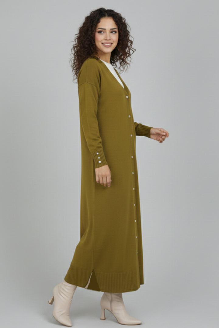 BNG Women Merserize Uzun Hırka N3250 Yağ Yeşili - Lisbon