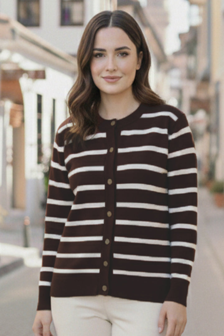 BNG Women Çizgili  Hırka N3294 Kahverengi - Namur