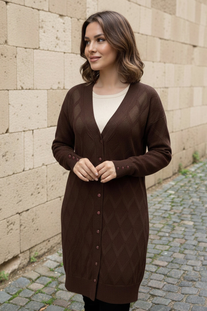 BNG Women Desenli Hırka N3290 Kahverengi - Canton