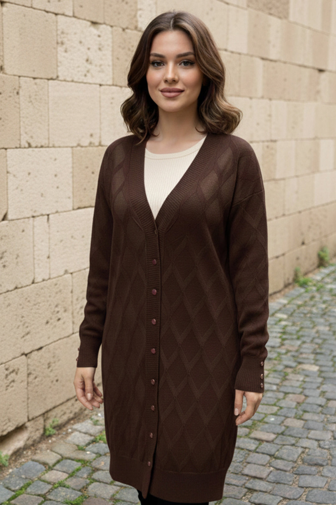 BNG Women Desenli Hırka N3290 Kahverengi - Canton