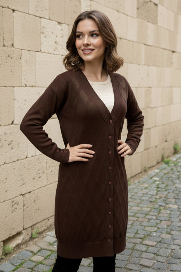 BNG Women Desenli Hırka N3290 Kahverengi - Canton