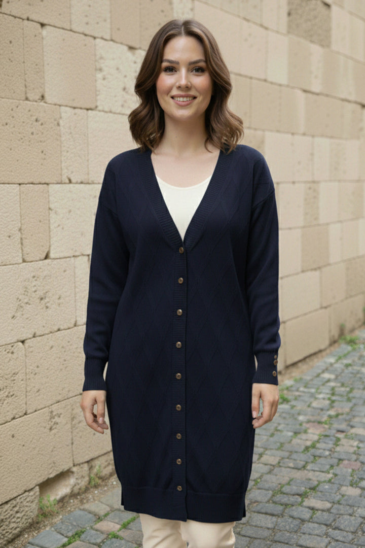 BNG Women Desenli Hırka N3290 Lacivert - Vaciamadrid