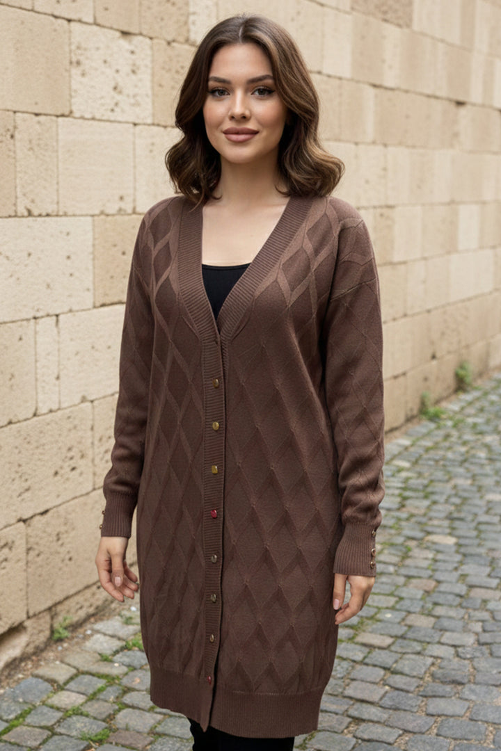 BNG Women Desenli Hırka N3290 Vizon - Port Orange