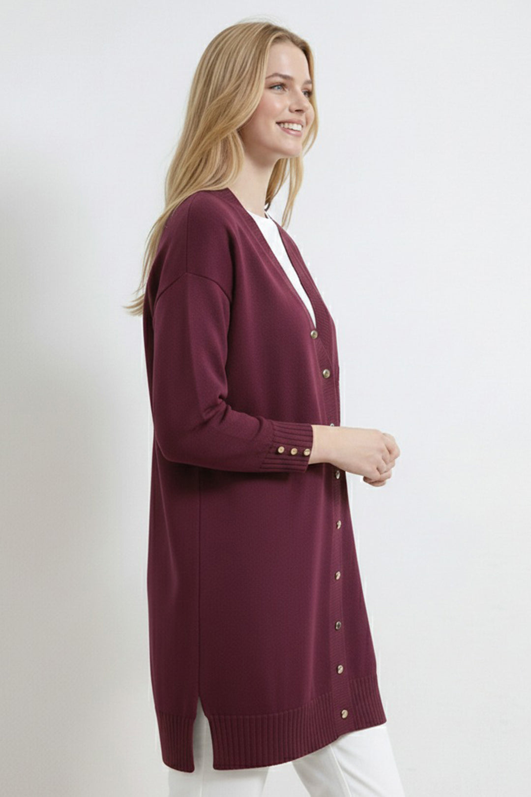 BNG Women Çiçek Desenli Hırka N3302 Mürdüm - Sérres