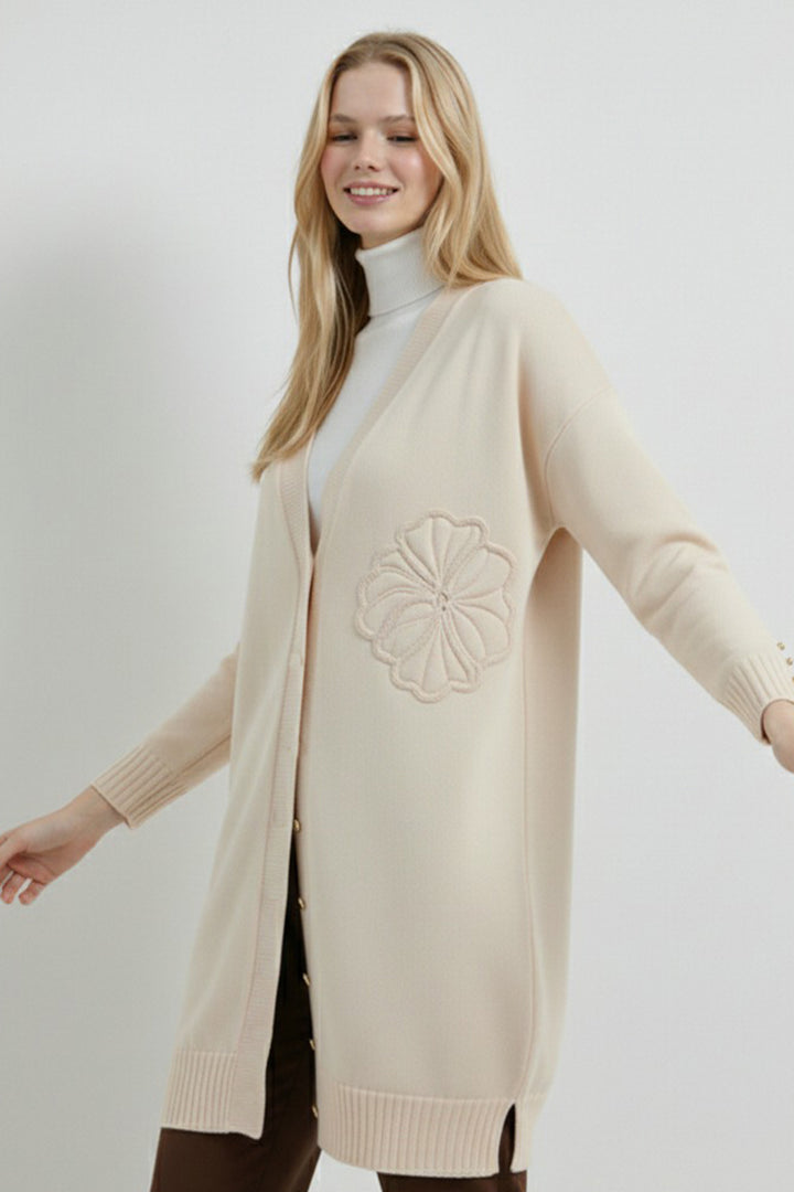 BNG Women Çiçek Desenli Hırka N3302 Taş Rengi - Oakville