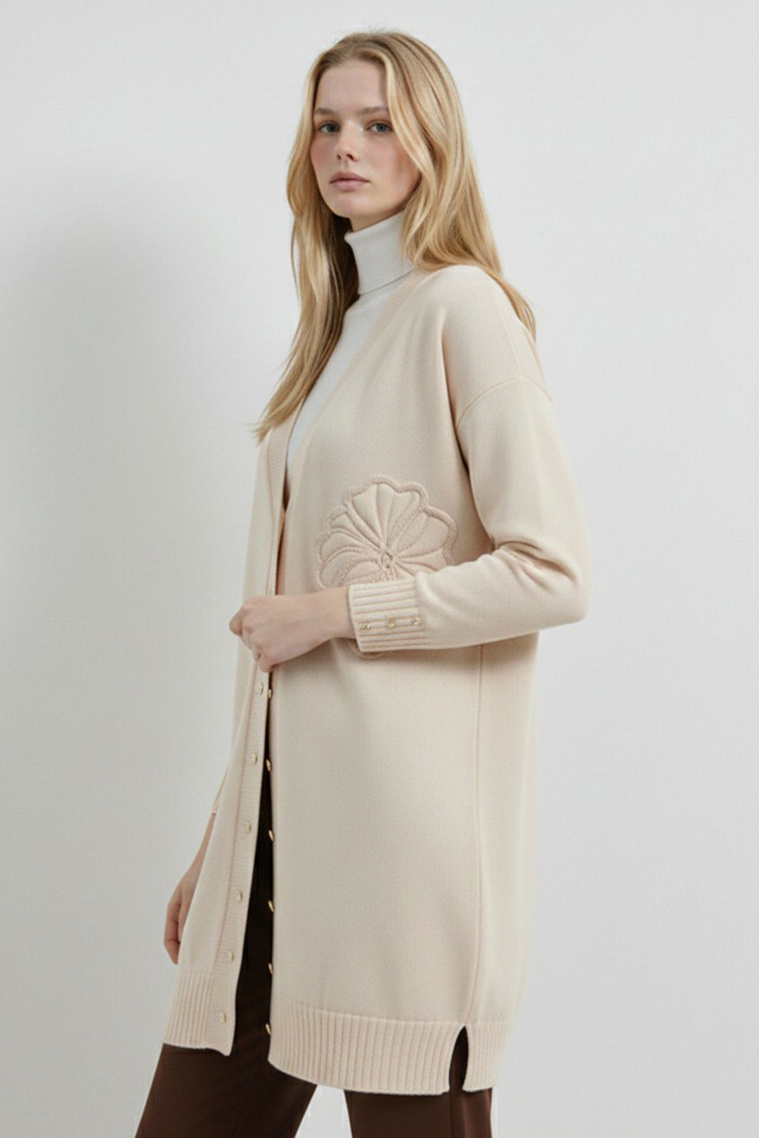 BNG Women Çiçek Desenli Hırka N3302 Taş Rengi - Oakville