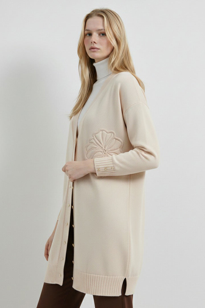 BNG Women Çiçek Desenli Hırka N3302 Taş Rengi - Oakville