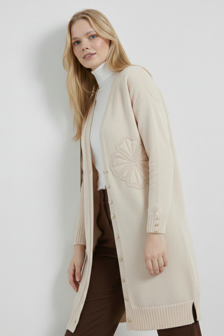 BNG Women Çiçek Desenli Hırka N3302 Taş Rengi - Oakville