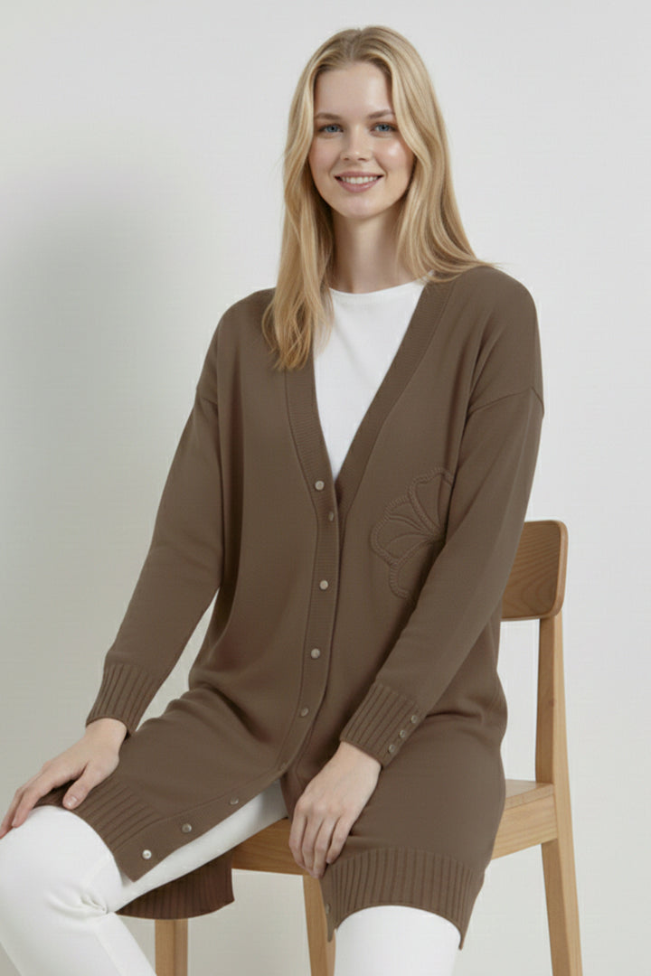 BNG Women Çiçek Desenli Hırka N3302 Vizon - Haverford