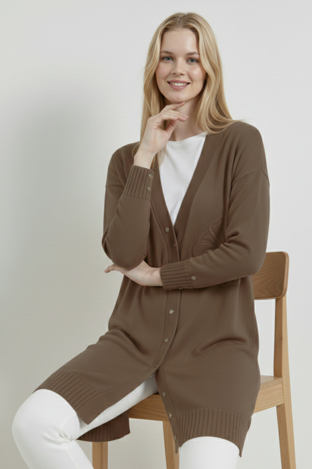 BNG Women Çiçek Desenli Hırka N3302 Vizon - Haverford