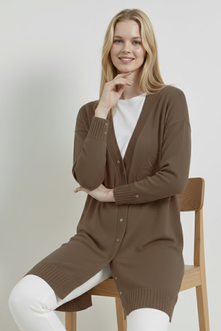 BNG Women Çiçek Desenli Hırka N3302 Vizon - Haverford