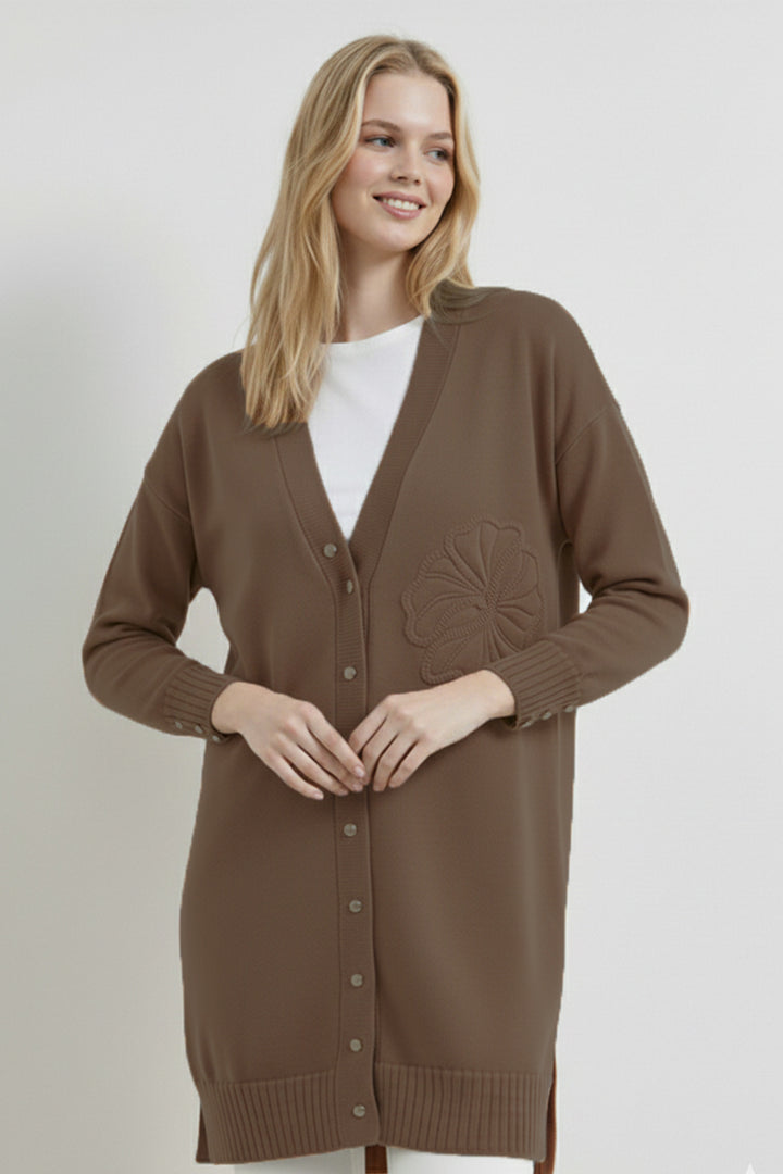 BNG Women Çiçek Desenli Hırka N3302 Vizon - Haverford