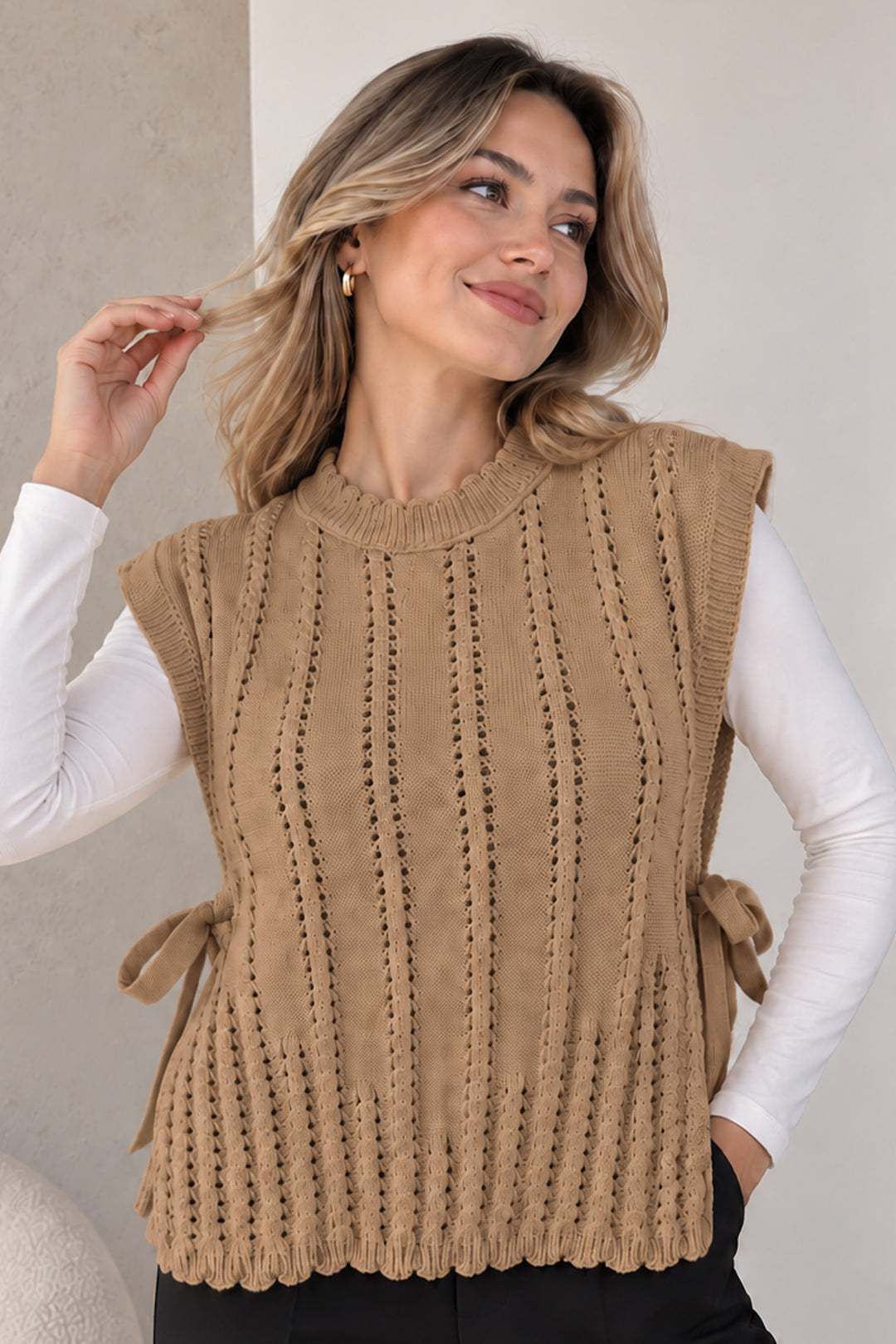 BNG Women Akrilik Triko Süveter N521 Camel - Eboli