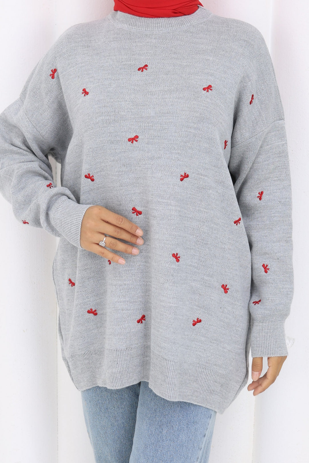 BNG Women Fiyonk Desenli Triko Kazak N3251 Gri - Kaiserslautern