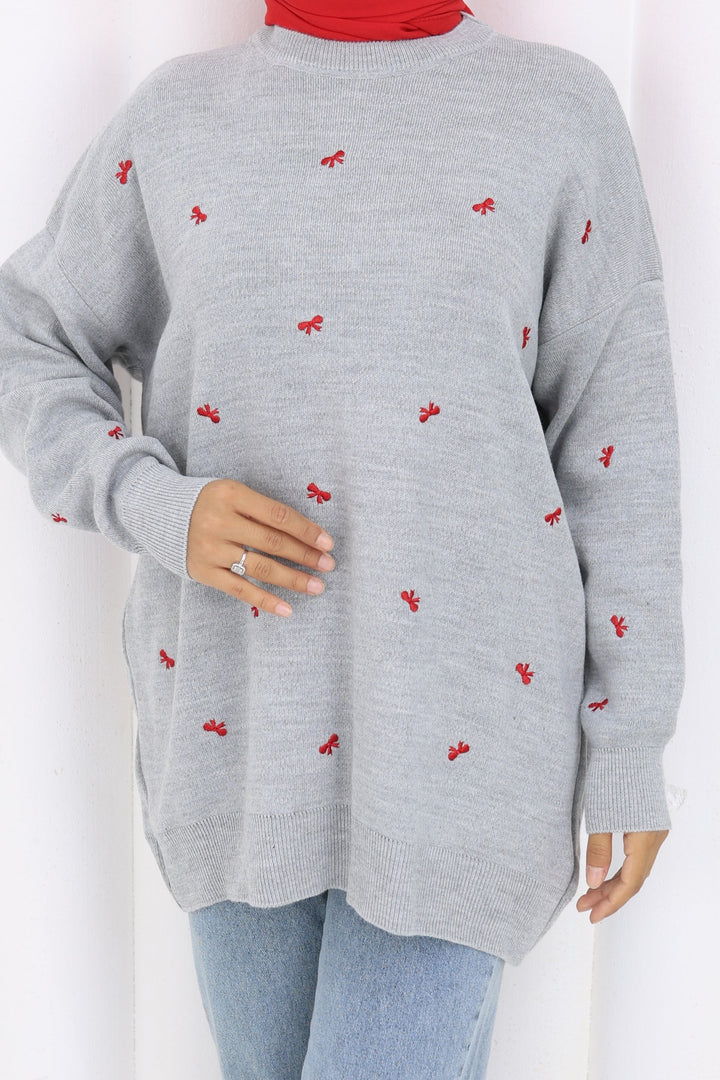 BNG Women Fiyonk Desenli Triko Kazak N3251 Gri - Kaiserslautern