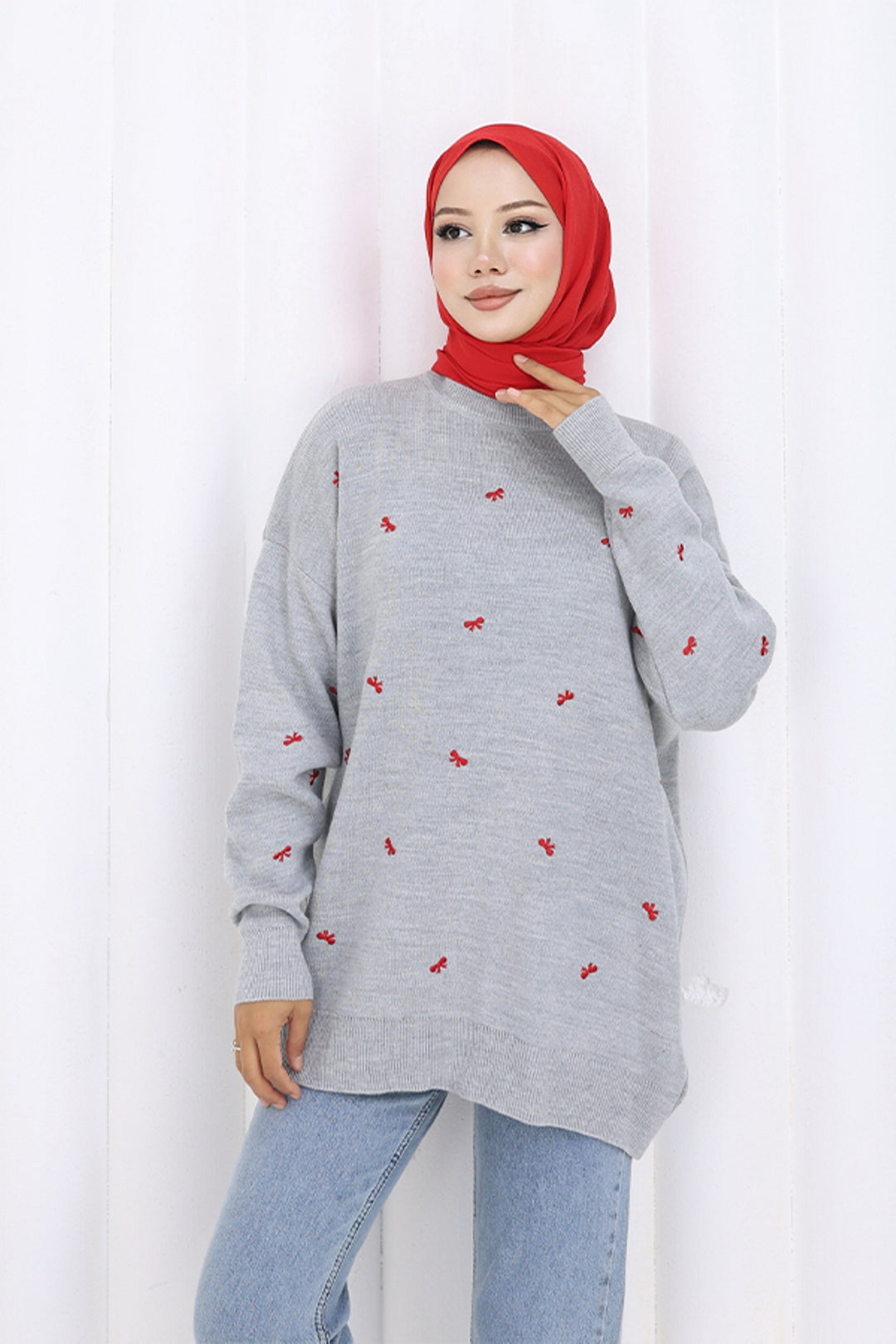 BNG Women Fiyonk Desenli Triko Kazak N3251 Gri - Kaiserslautern