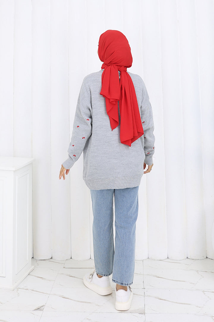 BNG Women Fiyonk Desenli Triko Kazak N3251 Gri - Kaiserslautern