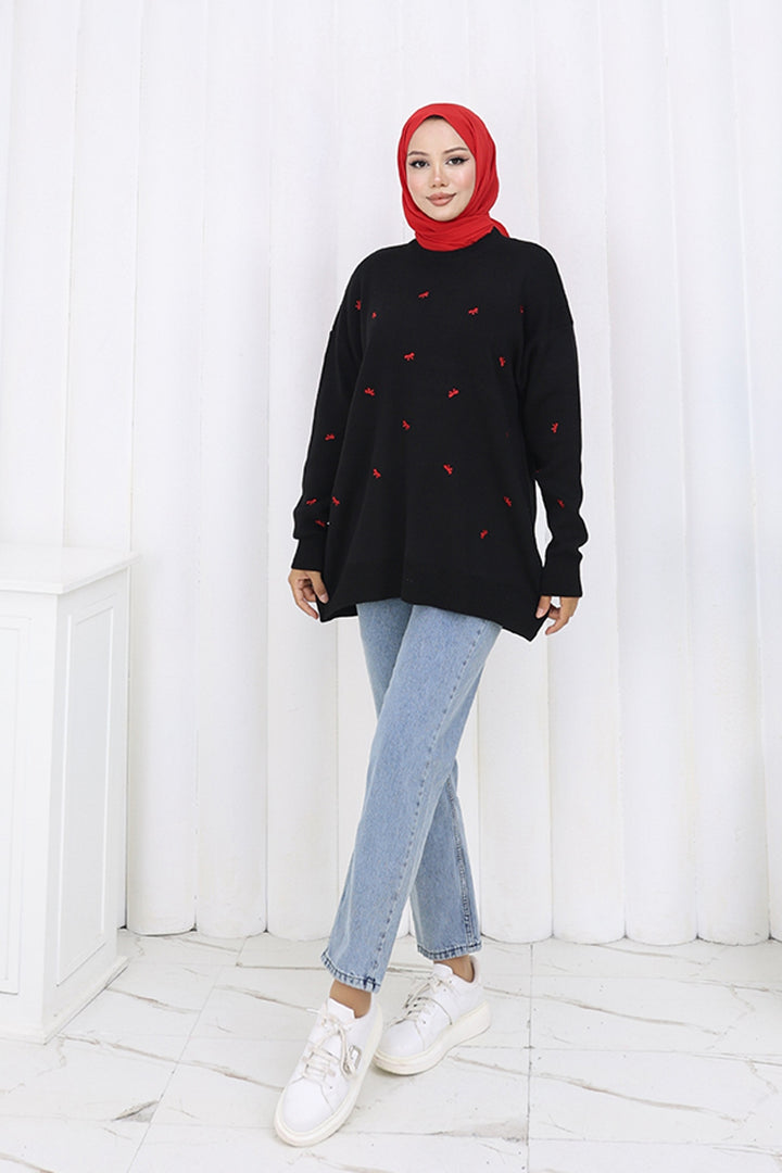 BNG Women Bow Patterned Sweater N3251 Black - Welwyn Garden City