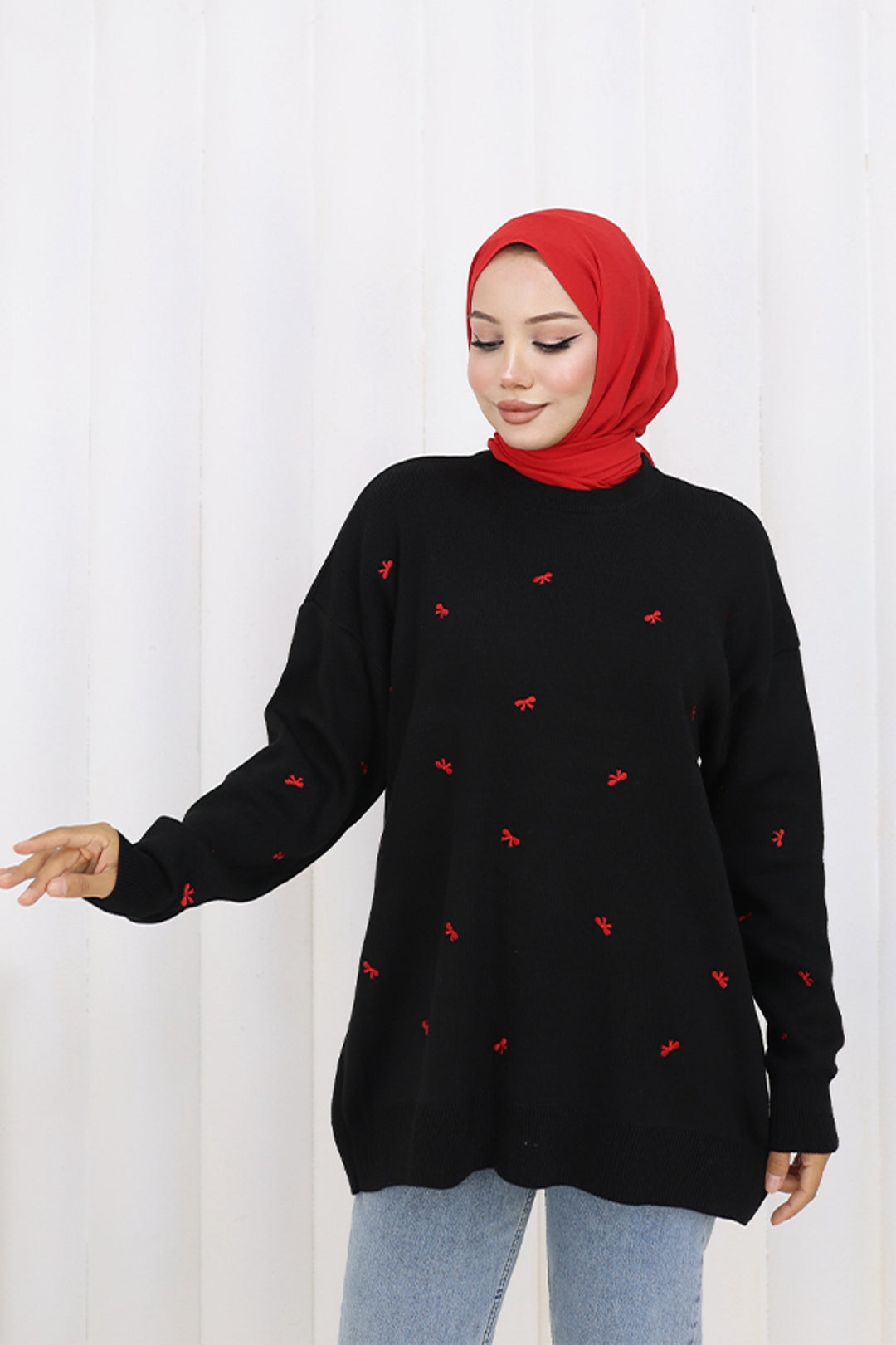 BNG Women Bow Patterned Sweater N3251 Black - Welwyn Garden City