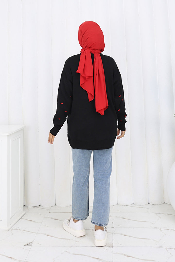 BNG Women Bow Patterned Sweater N3251 Black - Welwyn Garden City