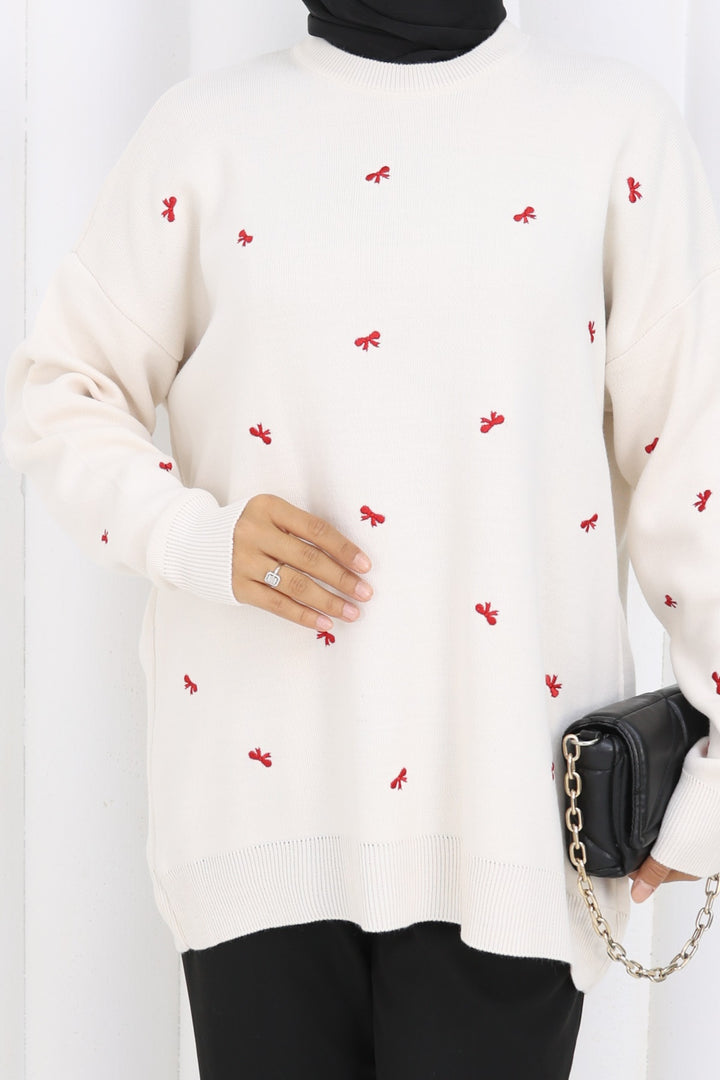 BNG Women Fiyonk Desenli Triko Kazak N3251 Taş Rengi - Muncie