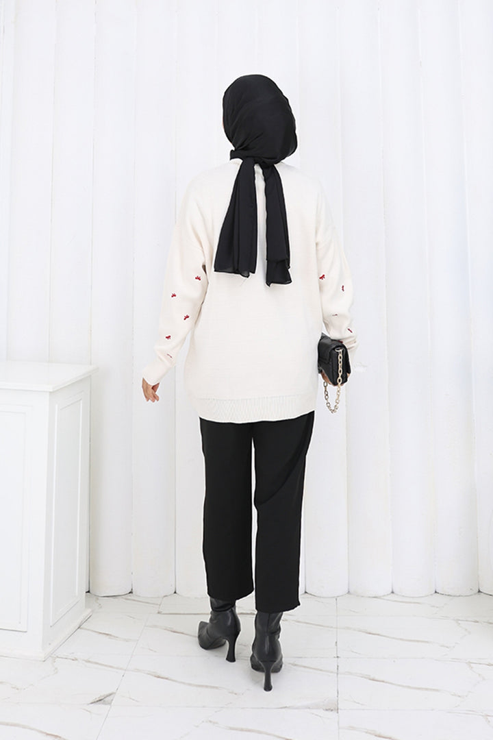 BNG Women Fiyonk Desenli Triko Kazak N3251 Taş Rengi - Muncie