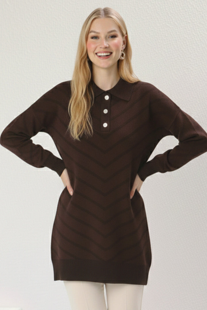 BNG Women Desenli Tesettür Tunik N3304 Kahverengi - Ródos