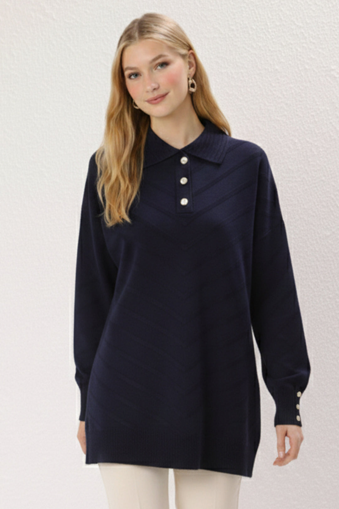 BNG Women Desenli Tesettür Tunik N3304 Lacivert - Sicklerville