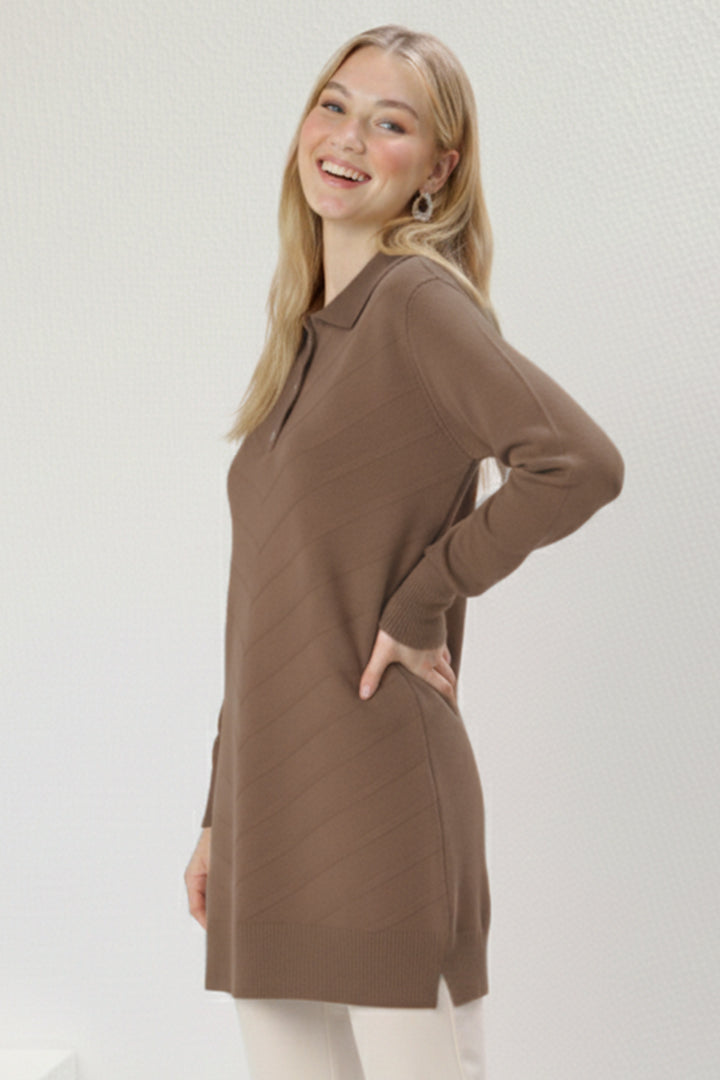 BNG Women Desenli Tesettür Tunik N3304 Vizon - Temecula