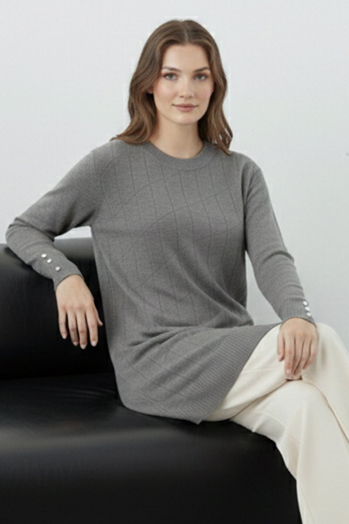 BNG Women Desenli Tunik N3293 Gri - Margate