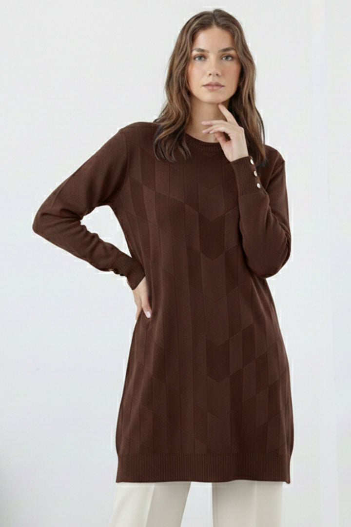 BNG Women Desenli Tunik N3293 Kahverengi - Klagenfurt