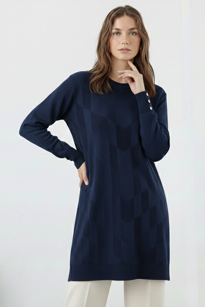 BNG Women Desenli Tunik N3293 Lacivert - Fargo