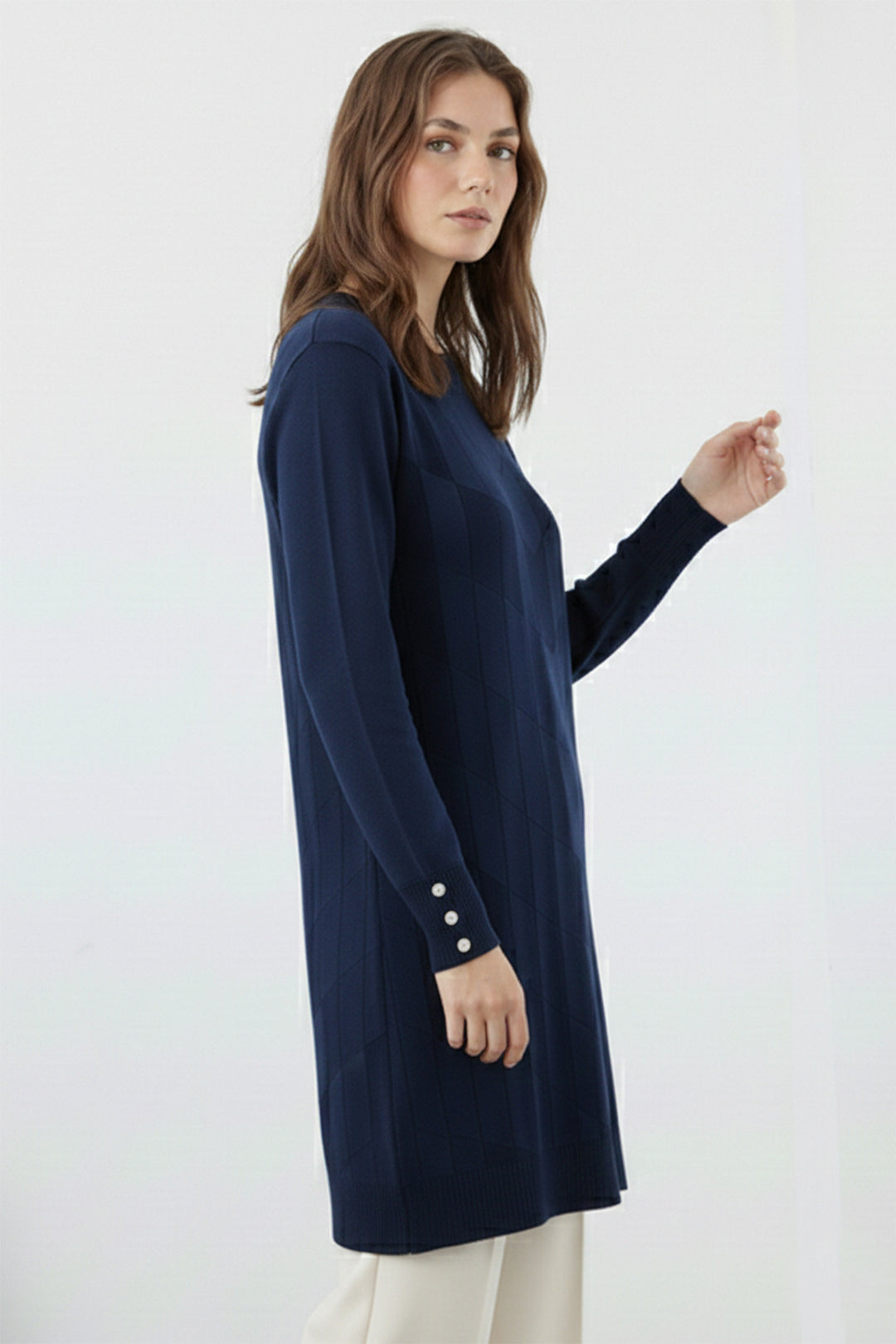 BNG Women Desenli Tunik N3293 Lacivert - Fargo