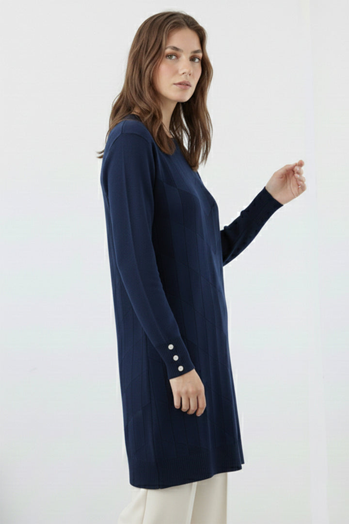 BNG Women Desenli Tunik N3293 Lacivert - Fargo