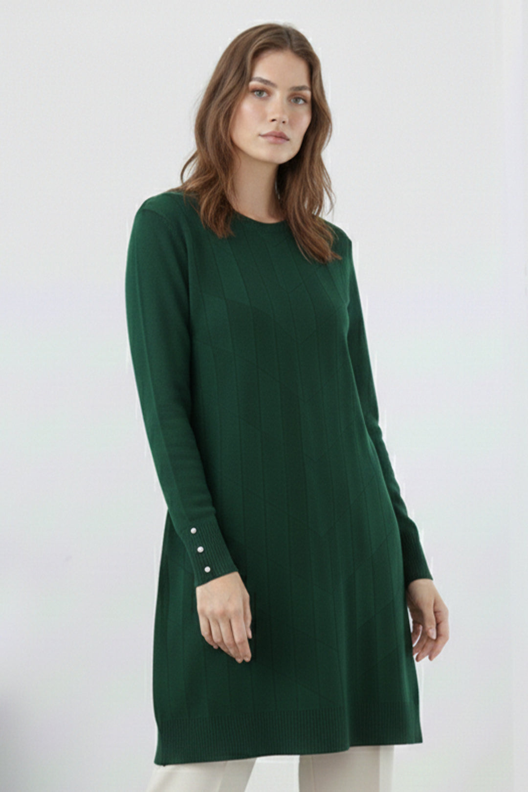 BNG Women Desenli Tunik N3293 Zümrüt Yeşili - West Orange