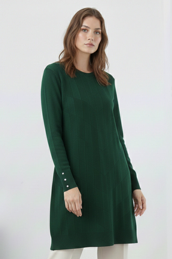 BNG Women Desenli Tunik N3293 Zümrüt Yeşili - West Orange