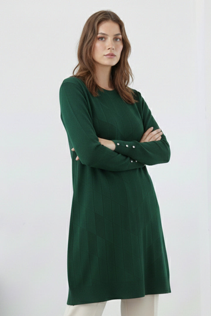 BNG Women Desenli Tunik N3293 Zümrüt Yeşili - West Orange