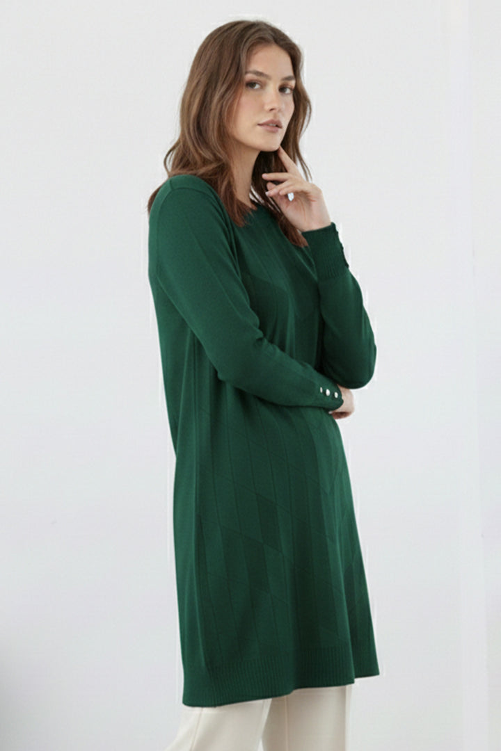 BNG Women Desenli Tunik N3293 Zümrüt Yeşili - West Orange