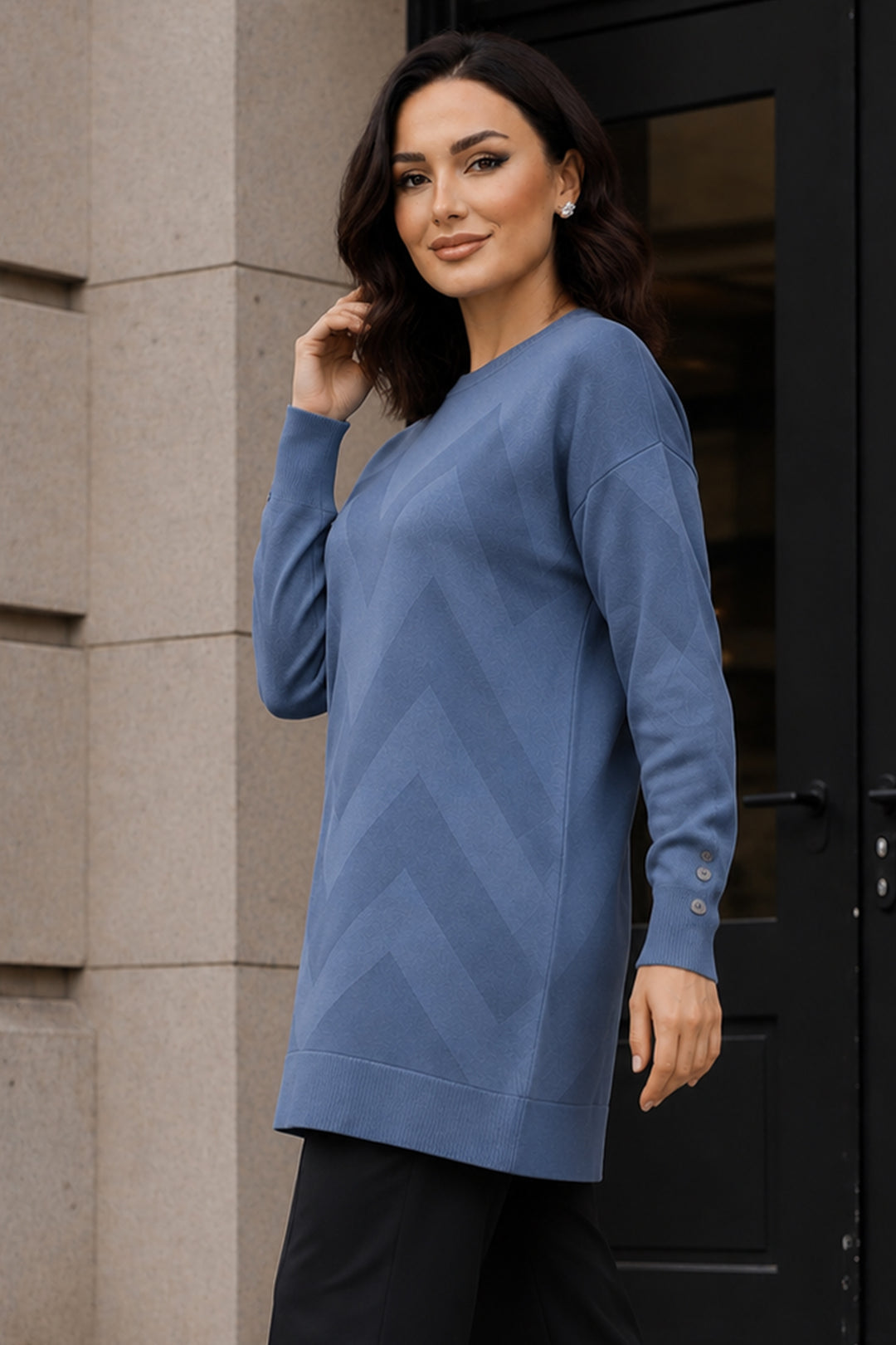 BNG Women Desenli Tunik N3183 İndigo - Antony
