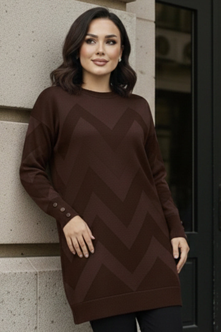 BNG Women Desenli Tunik N3183 Kahverengi - Caguas