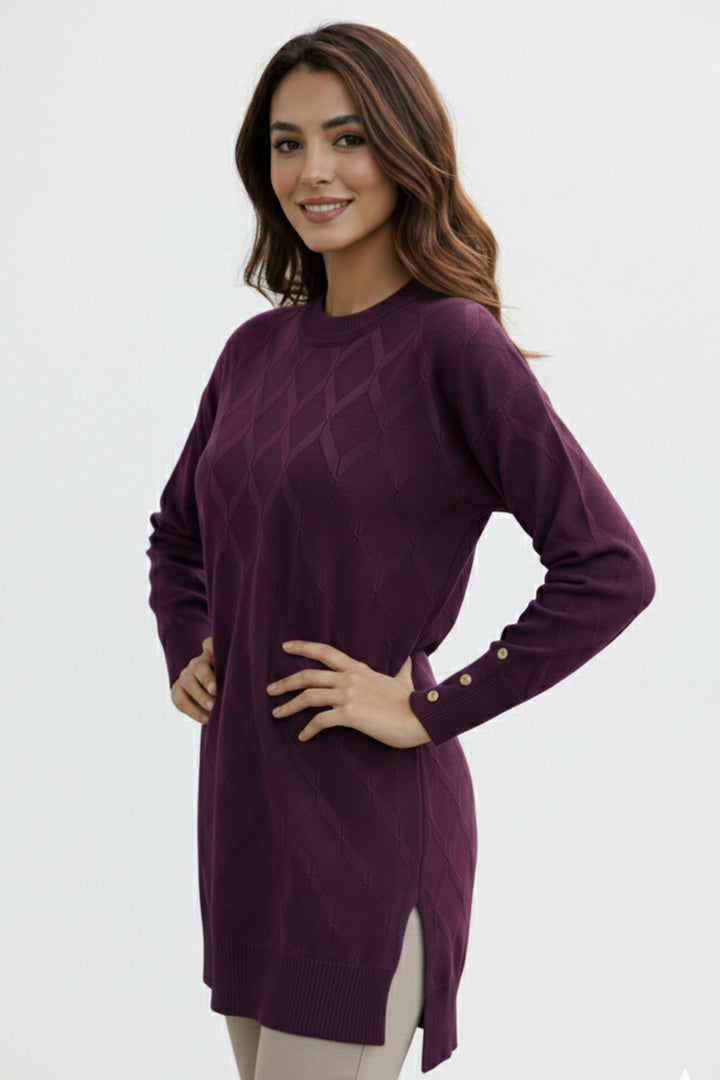 BNG Women Desenli Tunik N3288 Bordo - Lille
