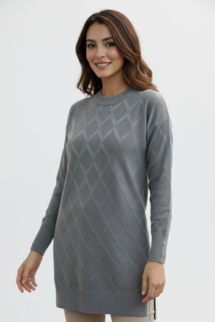BNG Women Desenli Tunik N3288 Gri - Monterey Park